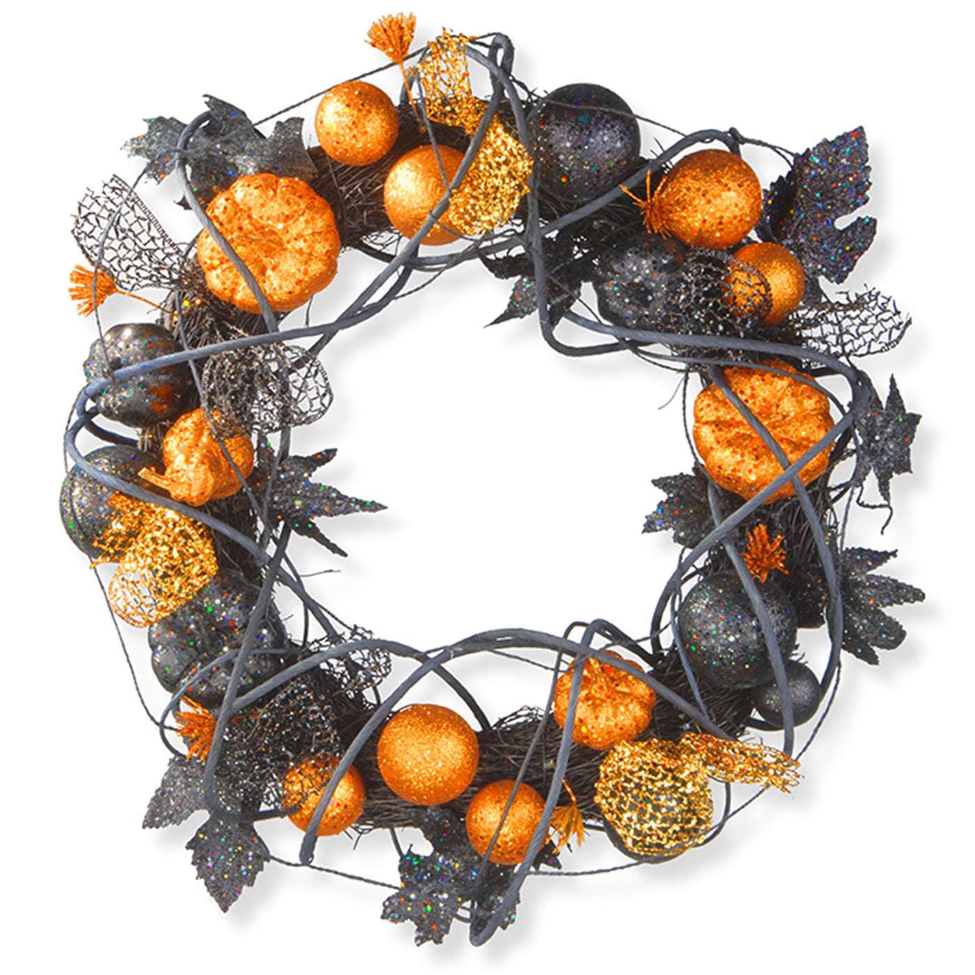 20 in. Halloween Spooky Wreath with Pumpkins and Ornaments - National Tree Company