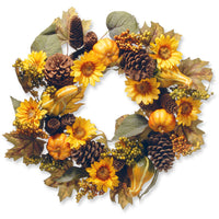 22 in. Fall Wreath with Pumpkins, Gourds, Pinecones, Sunflowers, Berry Clusters, Assorted Leaves - National Tree Company
