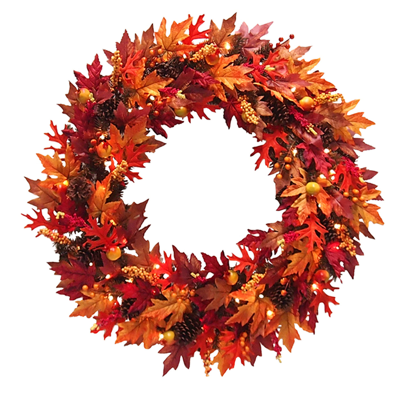 36 in. Pre-Lit Fall Wreath with Gourds, Pinecones, Maple Leaves, Berry Clusters and Lights - National Tree Company