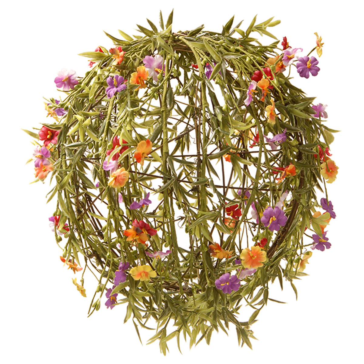 Spring Flower Ball Shape 12 in. Spring Flower Ball with Colorful Flower Blooms, Vines, Stems, L ...