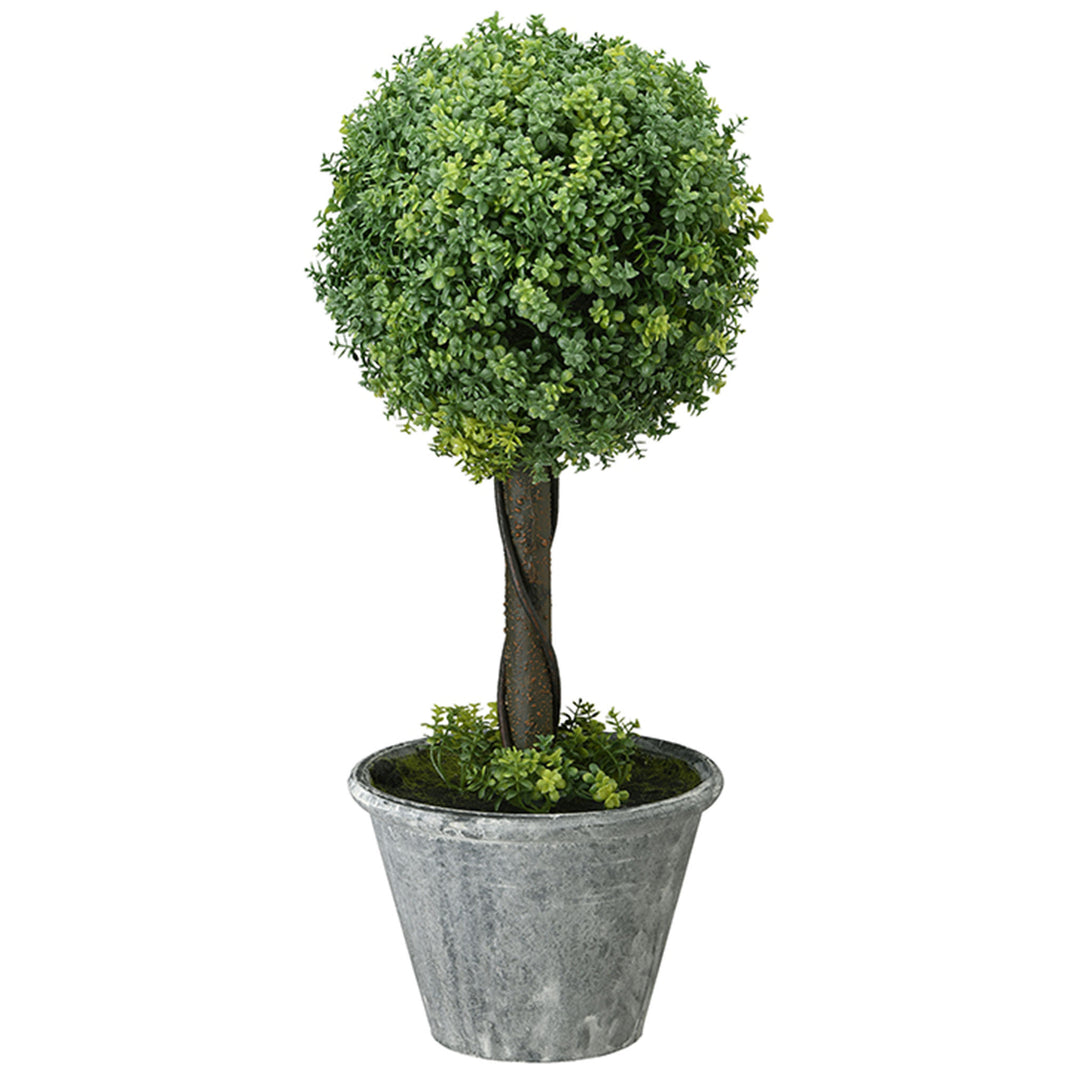 Artificial Single Ball Topiary, Green, Includes Distressed Pot Base, Spring Collection, 18 Inches