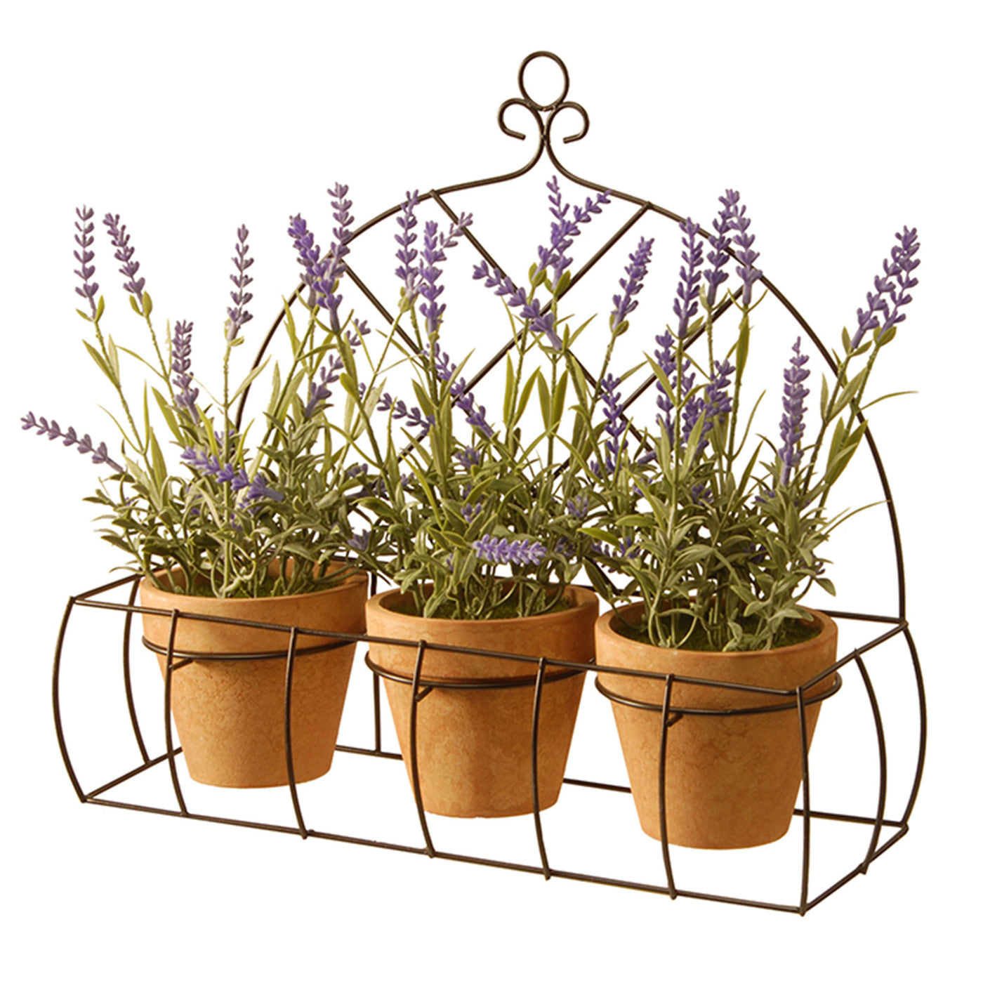 13 in. Spring 3 Potted Plants with Lavender Plants, Classic Pot Bases, Ornate Metal Holder - National Tree Company