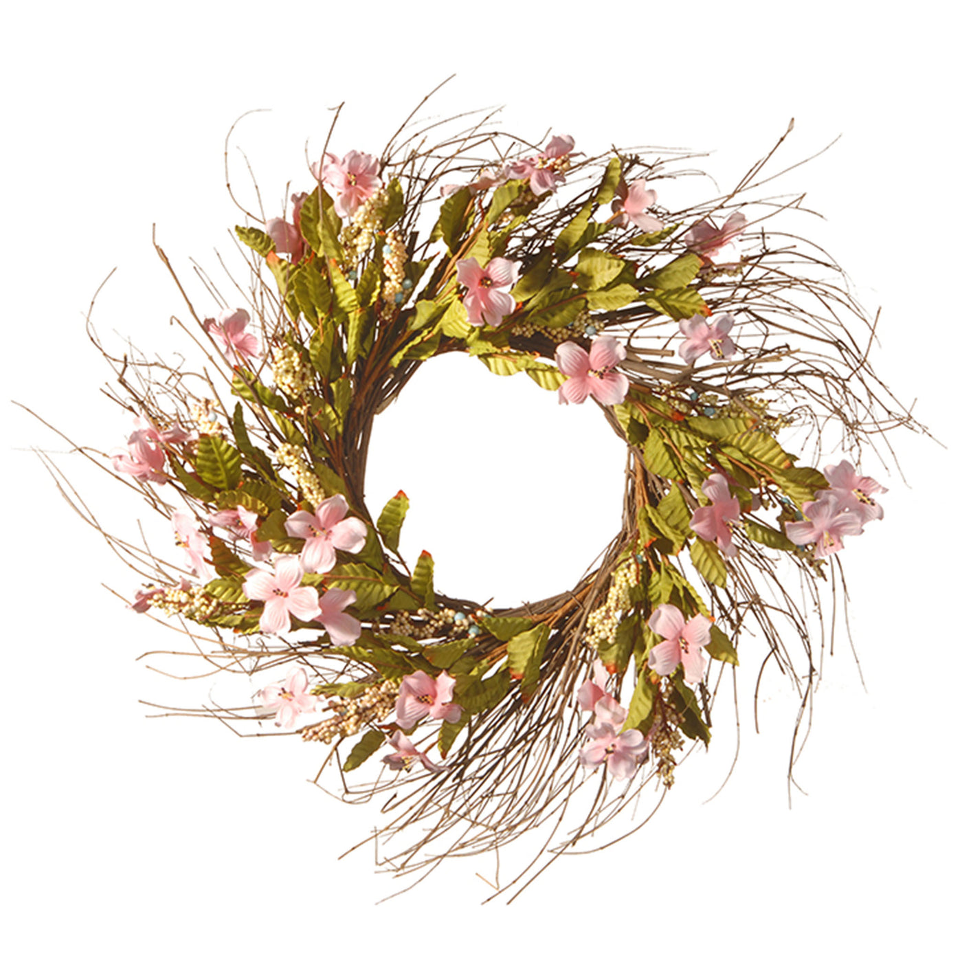 22 in. Spring Wreath with Dogwood Flowers, Leafy Greens - National Tree Company