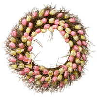 32 in. Spring Wreath with Yellow and Pink Tulip Blooms, Flowing Green Stems - National Tree Company