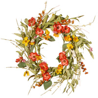 22 in. Spring Wreath with Flower Blooms, Leafy Greens, Berry Clusters - National Tree Company