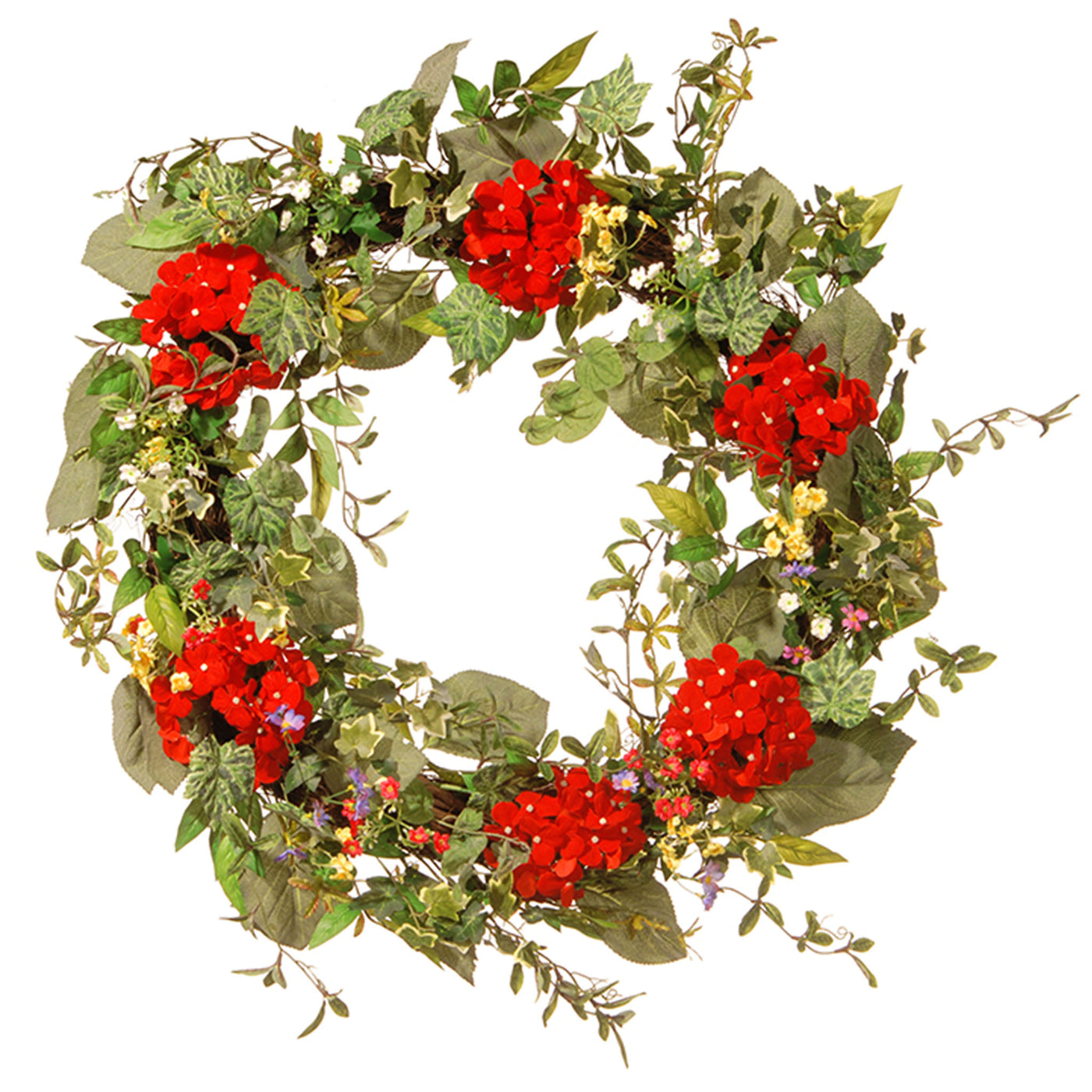 32 in. Spring Wreath with Red Flower Blooms, Flowing Green Stems - National Tree Company