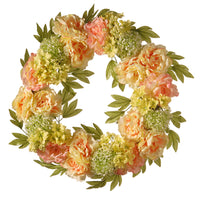 National Tree Company Artificial Hanging Wreath, Woven Branch Base, Decorated with Cream Peony Blooms, Branches, Leafy Greens, Spring Collection, 24 Inches - National Tree Company