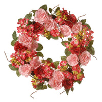 National Tree Company Artificial Hanging Wreath, Woven Branch Base, Decorated with Pink Rose Blooms, Branches, Leafy Greens, Spring Collection, 20 Inches - National Tree Company
