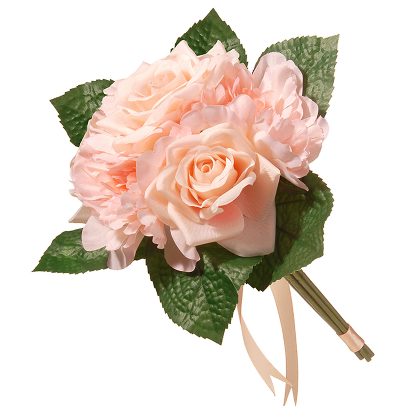 12 in. Spring Floral Bouquet with Pink Rose and Peony Blooms, Ribbon, Seed Pods, Leafy Greens - National Tree Company