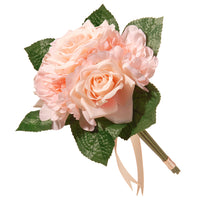 12 in. Spring Floral Bouquet with Pink Rose and Peony Blooms, Ribbon, Seed Pods, Leafy Greens - National Tree Company