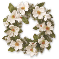 24 in. Spring Wreath with North Valley Spruce Magnolia Flower Blooms - National Tree Company
