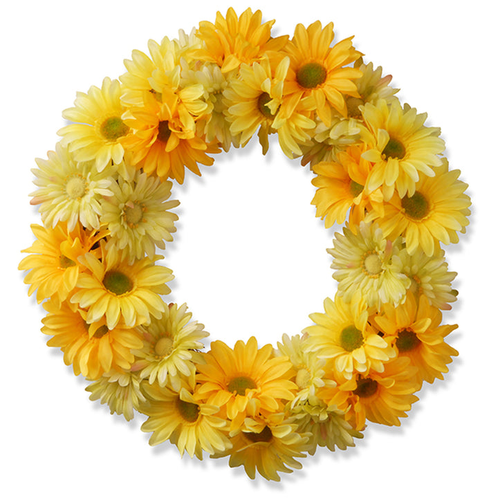Artificial Hanging Wreath, Yellow, Yellow Cosmos, Woven Vine Stem Base, Decorated with Florwe Blooms, Spring Collection, 19 Inches