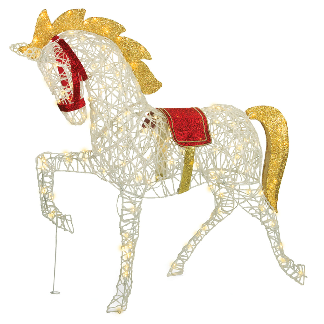 48" White Glittered Horse with LED Lights