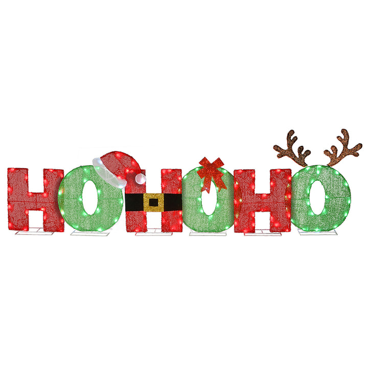 23" Tinsel Fabric "HO HO HO" Sign with 120 Red & Cool White LED Lights-UL