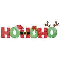 23 in. Tinsel Fabric HO HO HO Sign with Red and Cool White LED Lights - National Tree Company