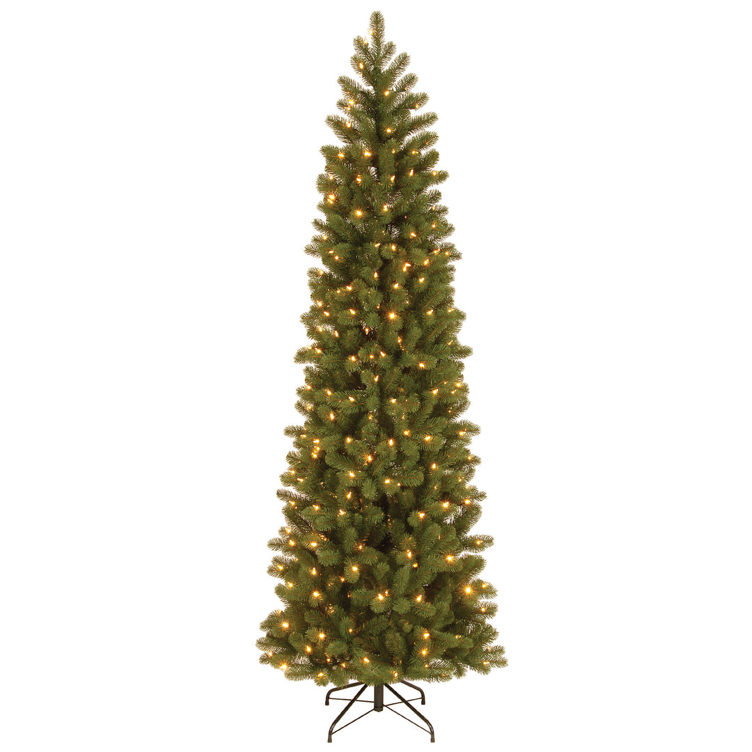 National Tree Company Pre-Lit 'Feel Real' Artificial Slim Downswept Christmas Tree, Green, Douglas Fir, Dual Color LED Lights, Includes PowerConnect and Stand, 7.5 feet