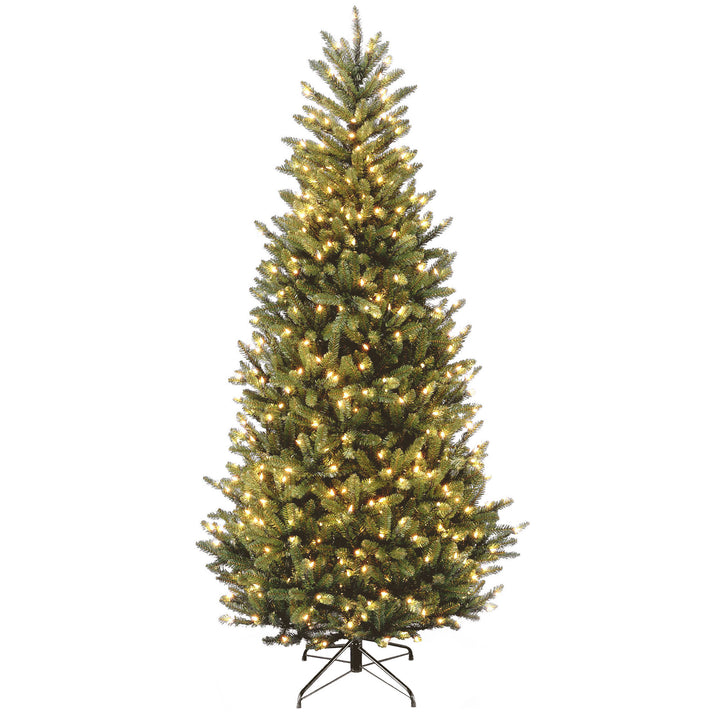 Pre-Lit Artificial Slim Christmas Tree, Green, Natural Fraser Fir, White Lights, Includes Stand, 7.5 Feet