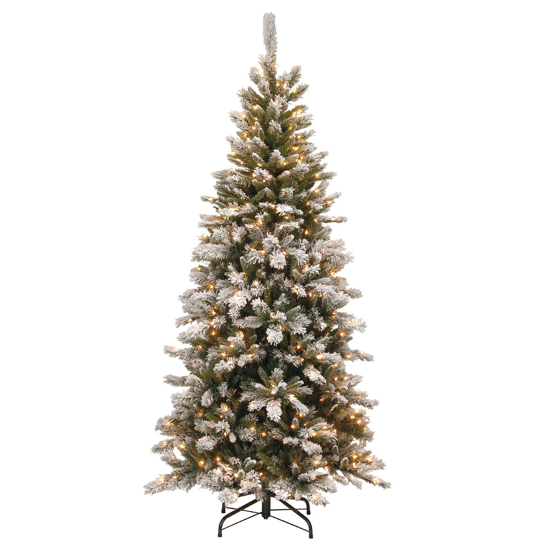 7.5 ft. Snowy Mountain Pine Slim Pine Tree with Clear Lights
