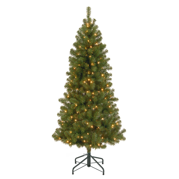 Pre-Lit Artificial Full Christmas Tree, Green, Canadian Fir Grande, White Lights, Includes Stand, 6 Feet