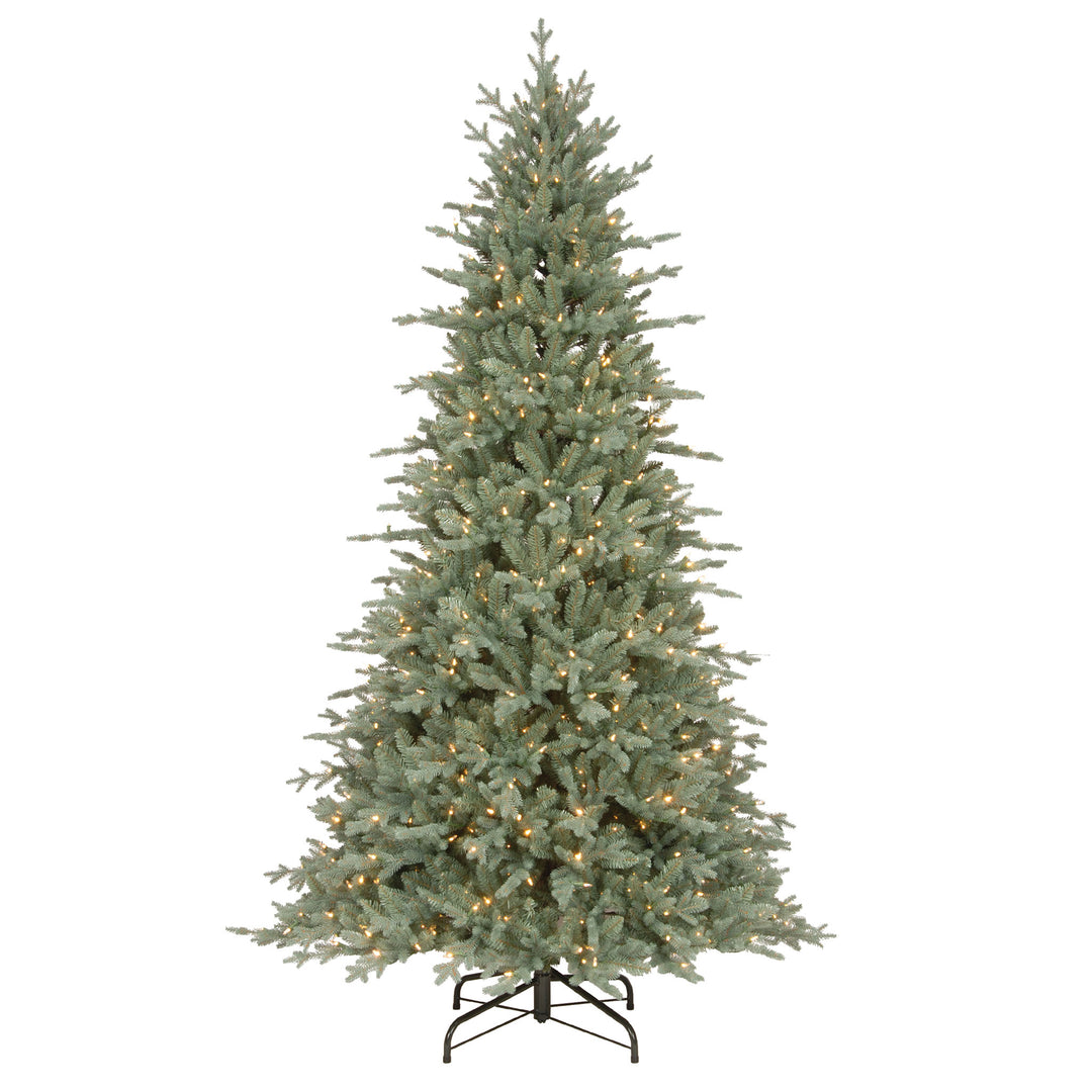 Pre-Lit 'Feel Real' Artificial Christmas Tree, Buckingham Spruce, Blue, White Lights, Includes Stand, 7.5 Feet