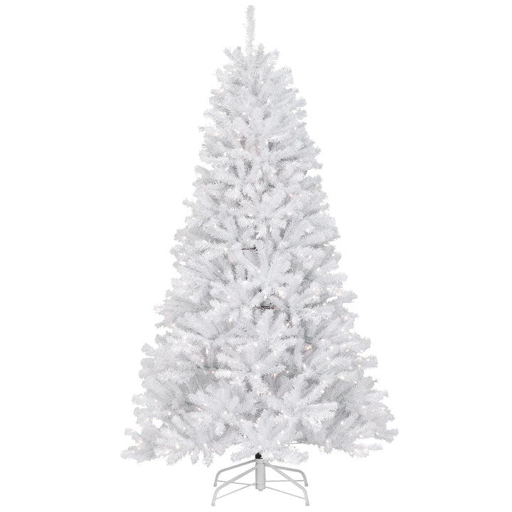 Pre-Lit Artificial Slim Christmas Tree, White, North Valley Spruce, White Lights, Includes Stand, 7.5 Feet