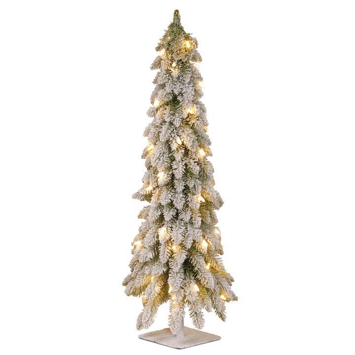 36in. Snowy Downswept Forestree with Clear Lights