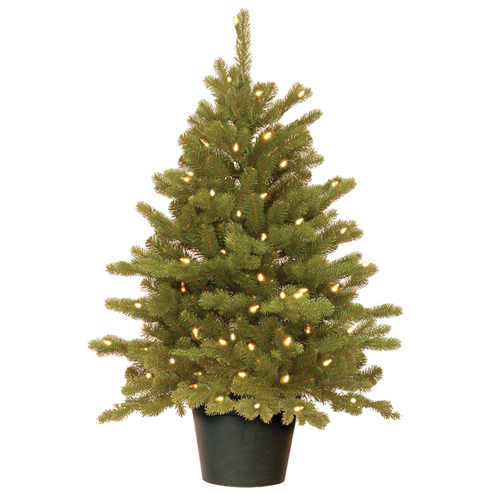 Pre-Lit 'Feel Real' Artificial Christmas Tree, Hampton Spruce, Green, White Lights, Includes Pot Base, 3 Feet