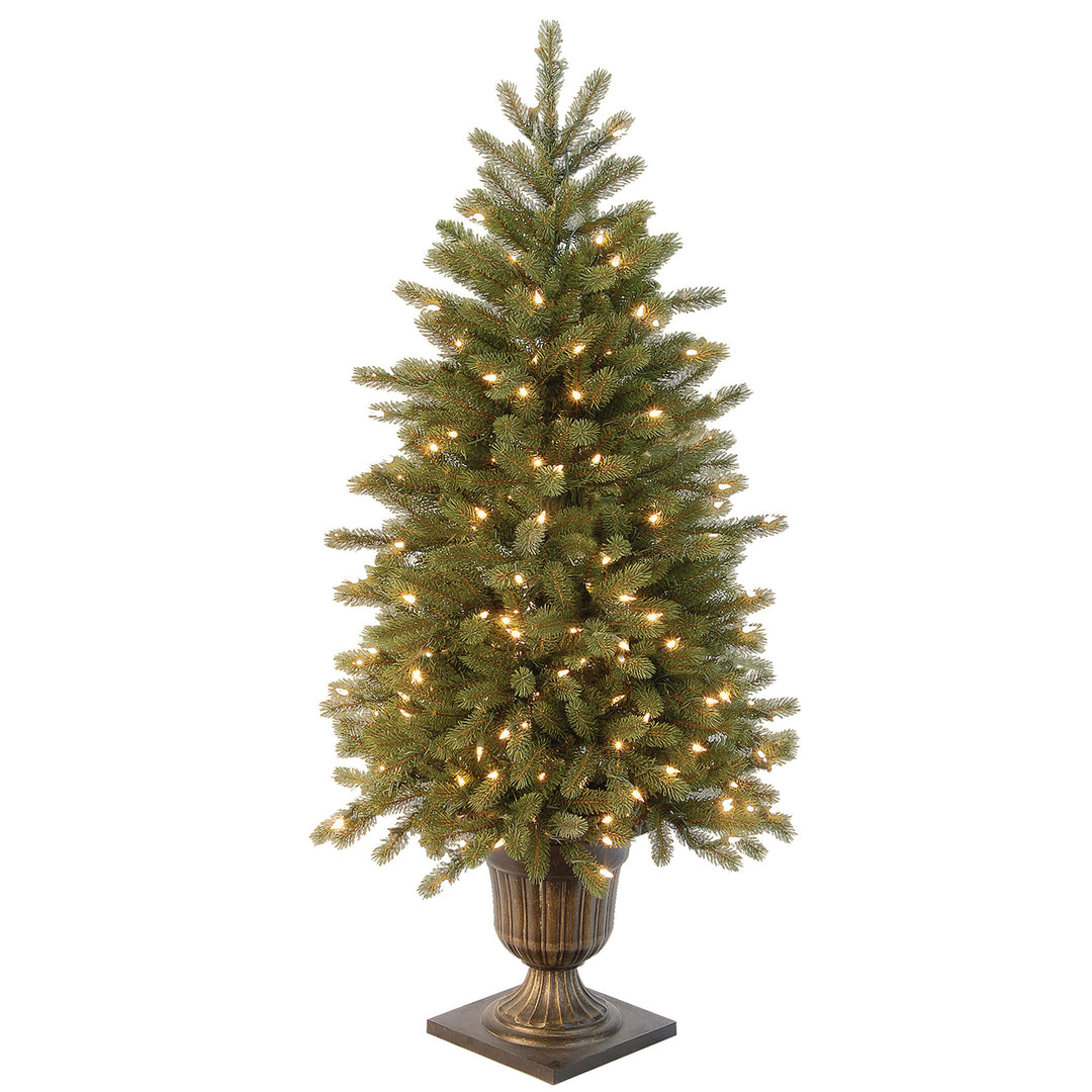 Pre-Lit Artificial Christmas Entrance Tree, Green, Jersey Fraser Fir, 'Feel Real', White LED Lights, Includes Pot Base, 4 Feet