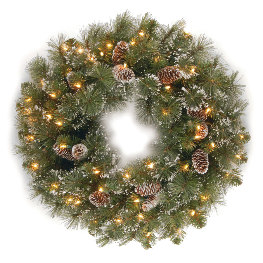 24 in. Pre-Lit Glittery Pine Wreath with Clear Lights - National Tree Company