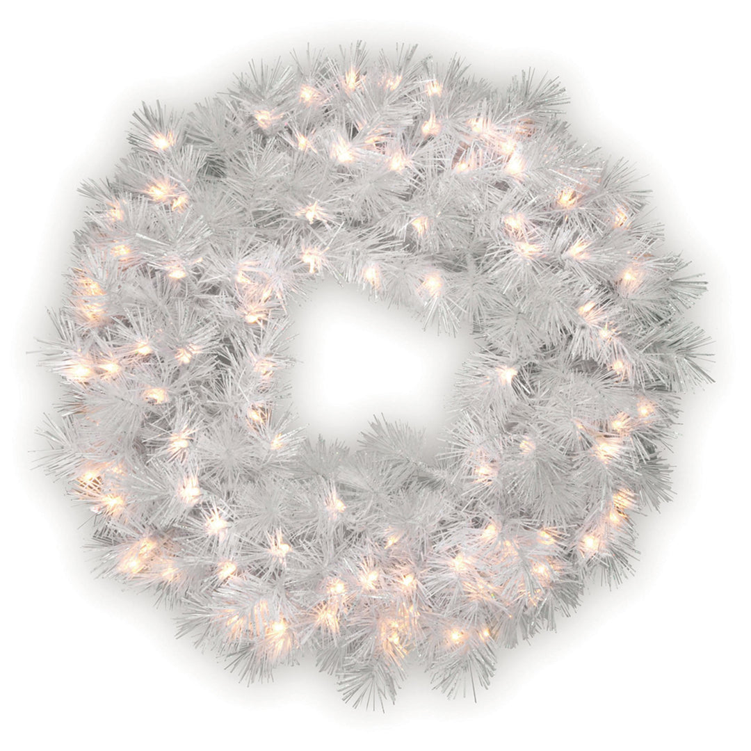 Pre-Lit Artificial Christmas Wreath, White, Wispy Willow, White Lights, Christmas Collection, 30 Inches