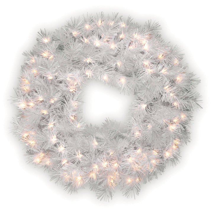 Pre-Lit Artificial Christmas Wreath, White, Wispy Willow, White Lights, Christmas Collection, 30 Inches