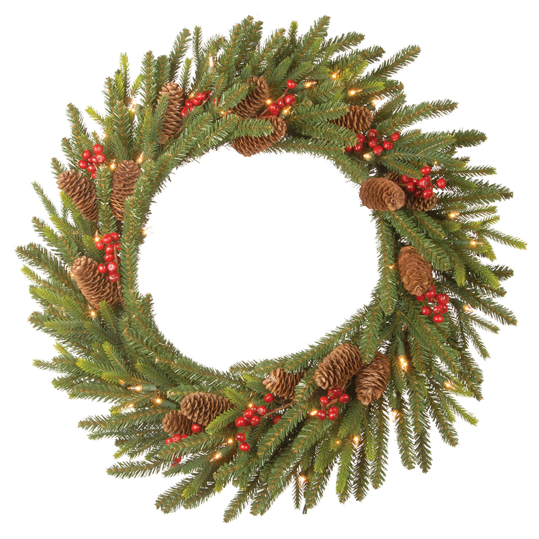 Artificial Christmas Wreath, Green, Dorchester, Decorated with Pine Cones, Berry Clusters, Christmas Collection, 24 Inches