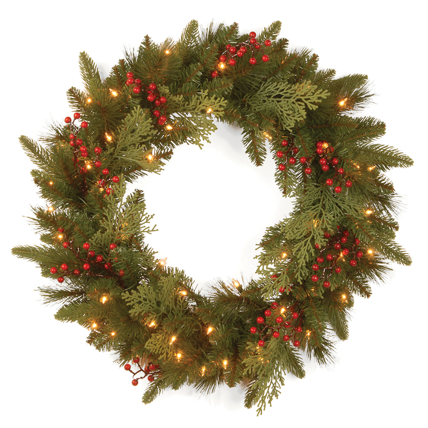 24 in. Pre-Lit Classical Collection Wreath with Warm White LED Lights - National Tree Company