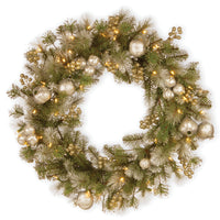 30 in. Pre-Lit Glittery Pomegranate Pine Wreath with LED Lights - National Tree Company