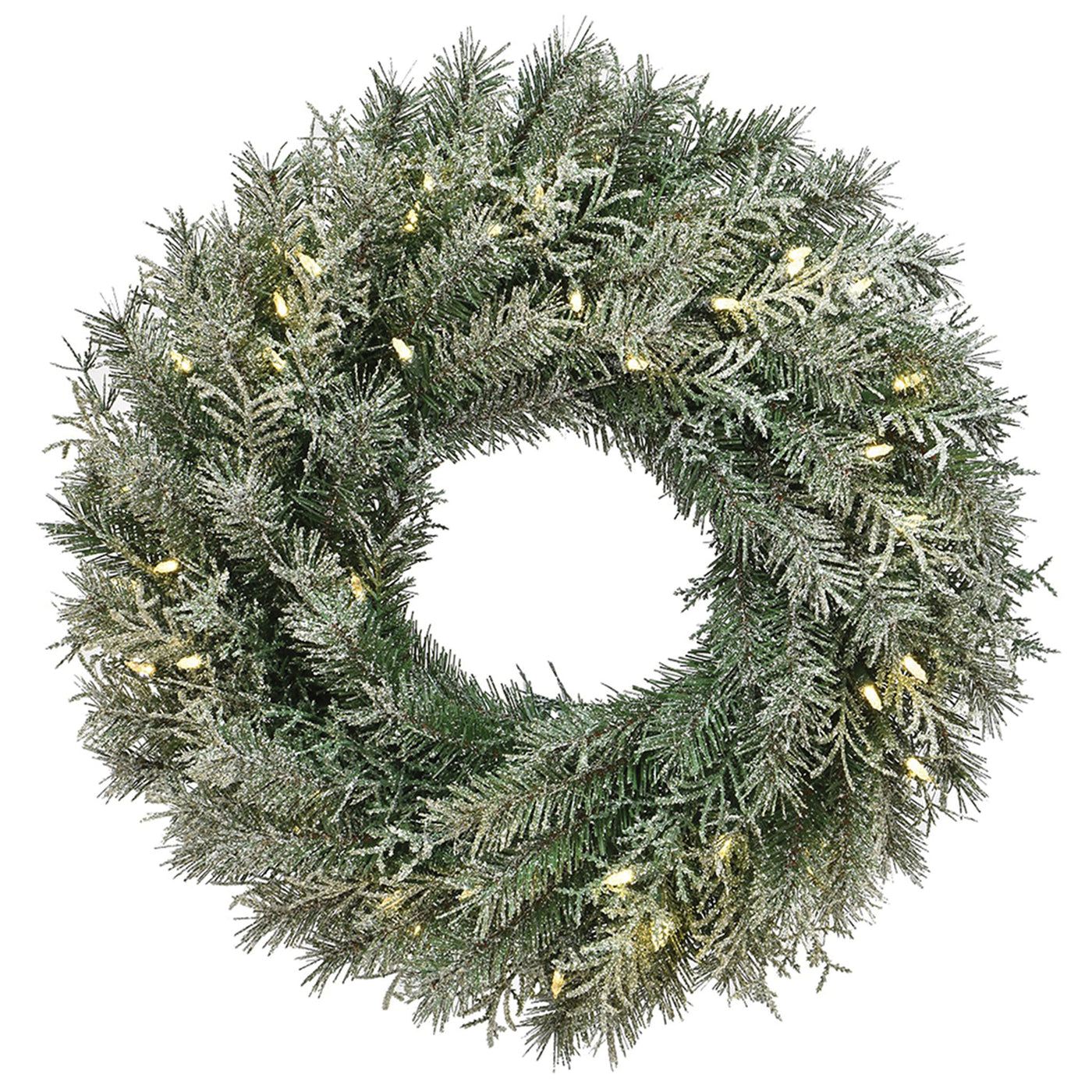 24 in. Pre-Lit Snowy Stonington Fir Wreath with LED Lights - National Tree Company