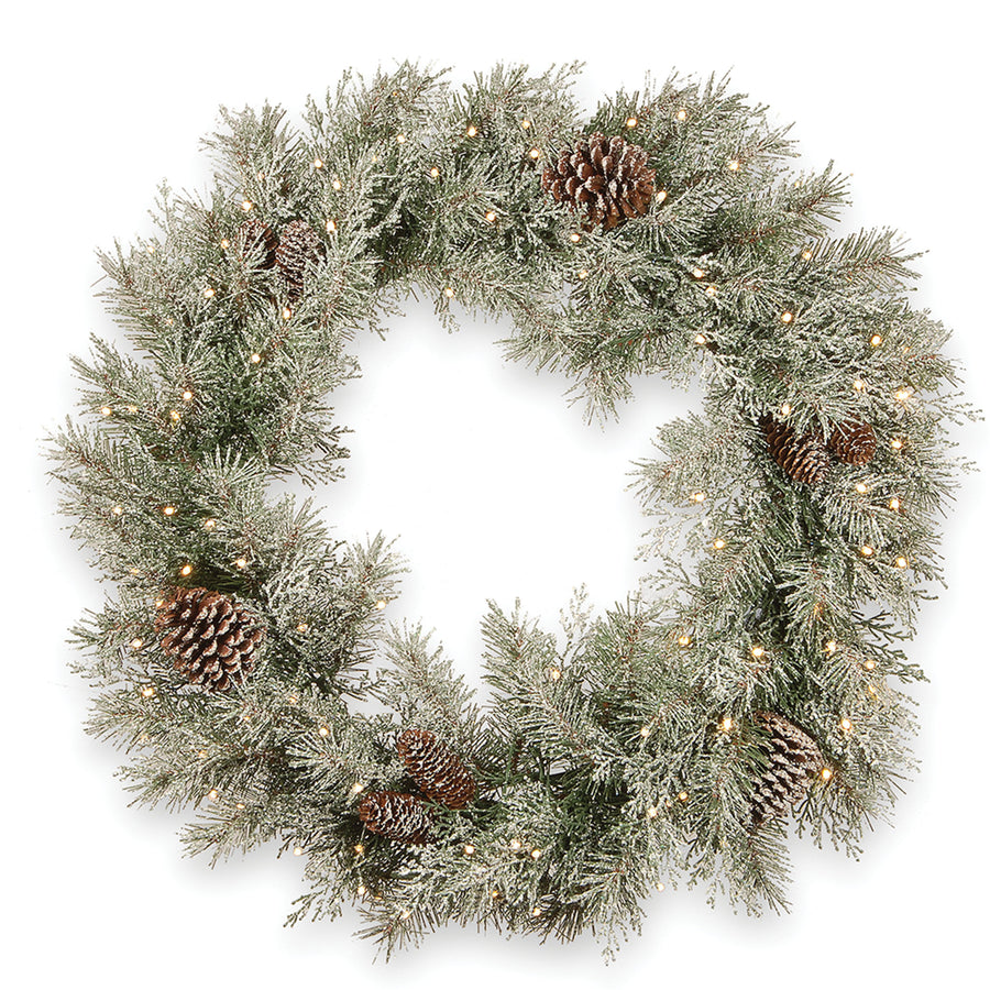 30 in. Pre-Lit Frosted Mountain Spruce Wreath with LED Lights - National Tree Company