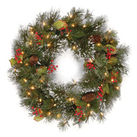 24 in. Pre-Lit Wintry Pine Wreath with Clear Lights - National Tree Company