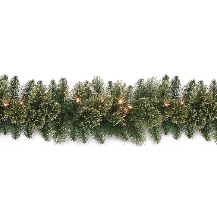 National Tree Company Pre-Lit Artificial Christmas Garland, Green, Golden Bristle, White Lights, Decorated With Pine Cones, Plug In, Christmas Collection, 9 Feet