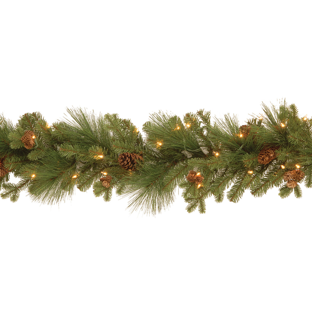 National Tree Company Pre-Lit 'Feel Real' Artificial Christmas Garland, Green, Eastwood Spruce, White Lights, Decorated With Pine Cones, Plug In, Christmas Collection, 9 Feet