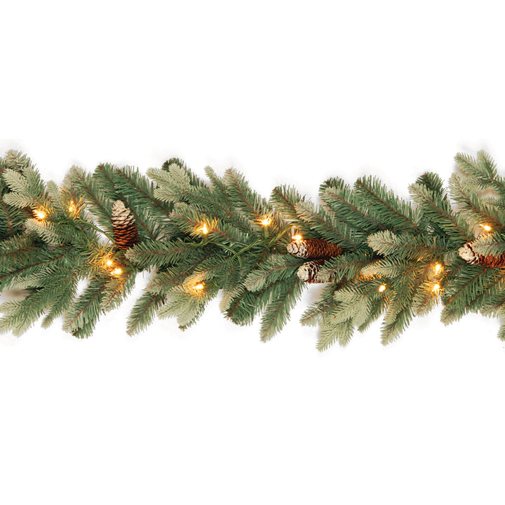 National Tree Company Pre-Lit Artificial Christmas Garland, Green, Copenhagen Spruce, White Lights, Plug In, Christmas Collection, 9 Feet