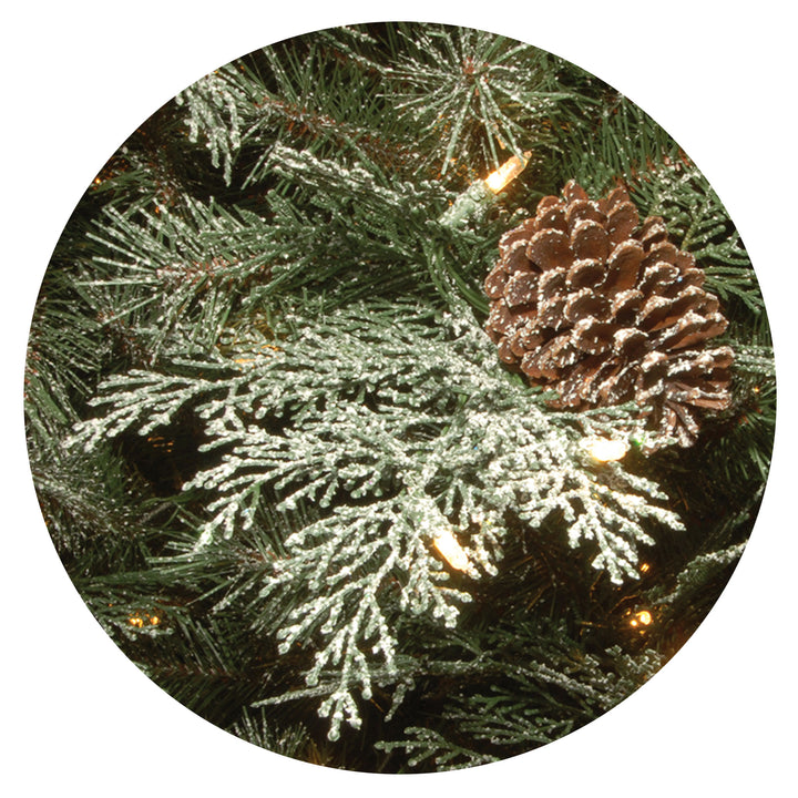National Tree Company Pre-Lit 'Feel Real' Artificial Christmas Garland, Green, Mountain Spruce, White Lights, Decorated With Pine Cones, Frosted Branches, Berry Clusters, Plug In, Christmas Collection, 9 Feet
