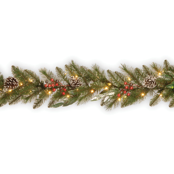 National Tree Company Pre-Lit Artificial Christmas Garland, Green, Frosted Berry Pine, Decorated With Pine Cones, Ball Ornaments, Plug In, Christmas Collection, 9 Feet