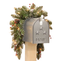 36 in. Pre-Lit Glittery Mountain Spruce Mailbox Swag with LED Lights - National Tree Company