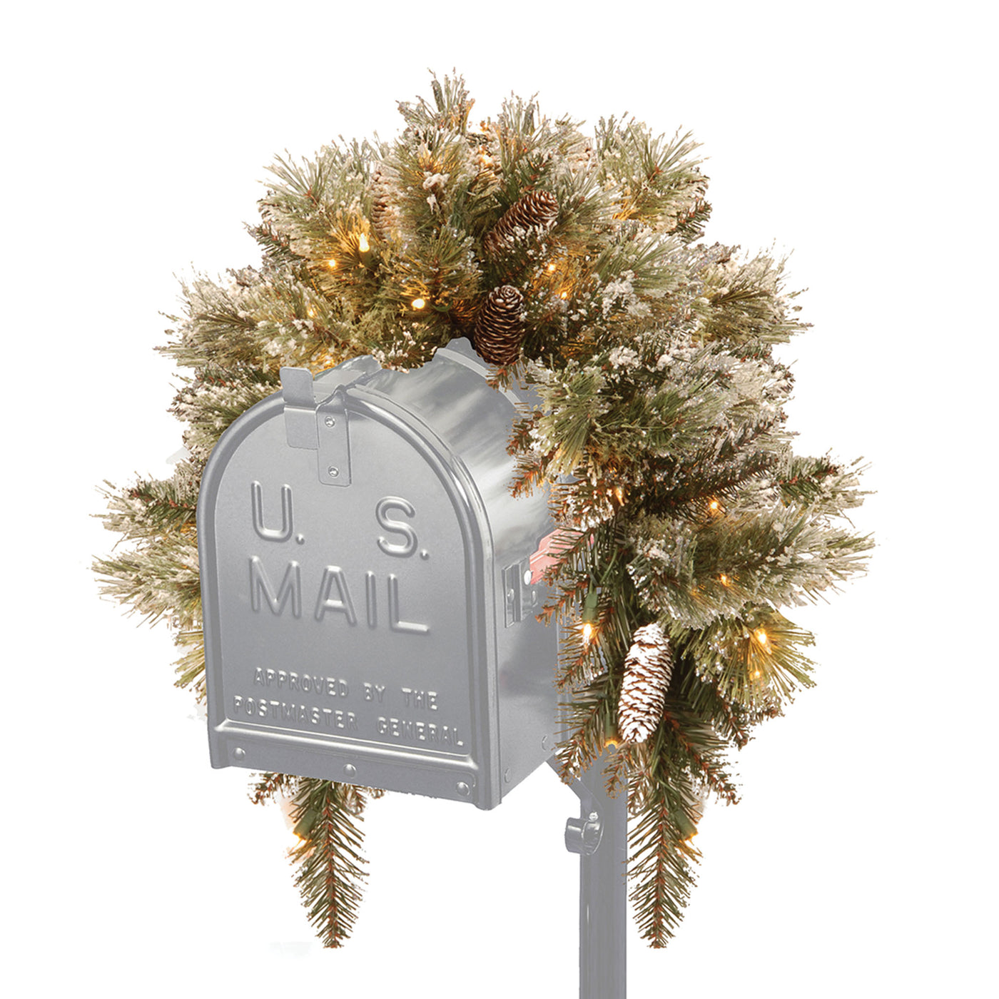 36 in. Pre-Lit Glittery Bristle Pine Mailbox Swag with Warm White LED Lights - National Tree Company