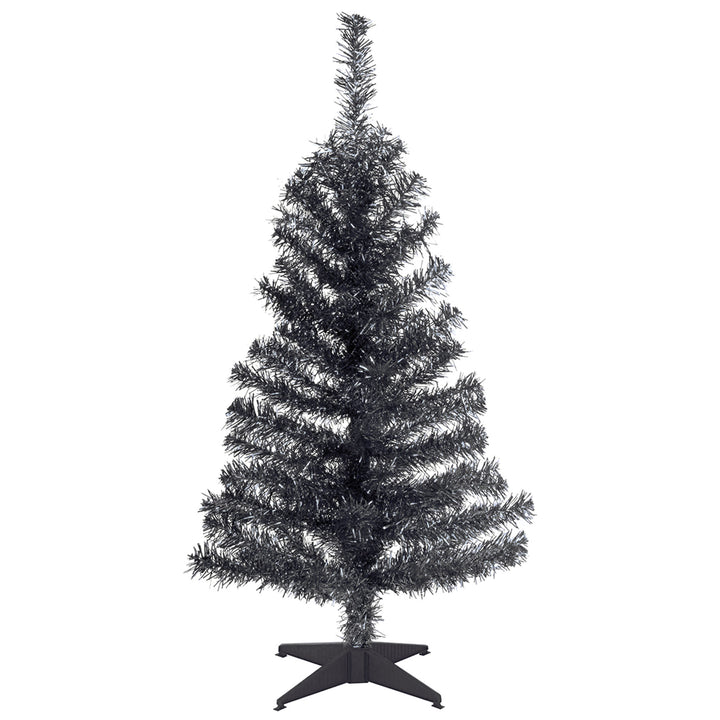 Artificial Christmas Tree, Black Tinsel, Includes Stand, 3 feet