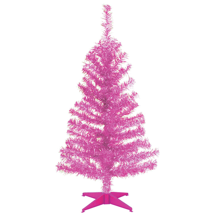 Artificial Christmas Tree, Pink Tinsel, Includes Stand, 3 feet