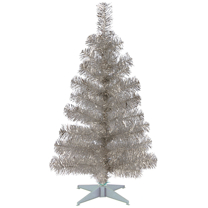 Artificial Christmas Tree, Silver Tinsel, Includes Stand, 3 feet