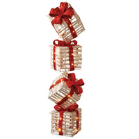 34 in. White Plastic Rattan Giftbox Tower with Micro LED Lights - National Tree Company