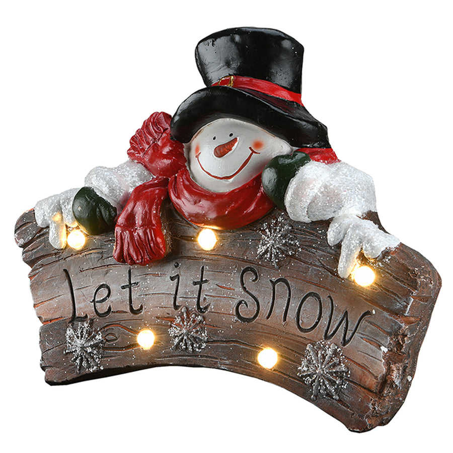 13 in. Snowman Holding Sign with Lights and Music - National Tree Company