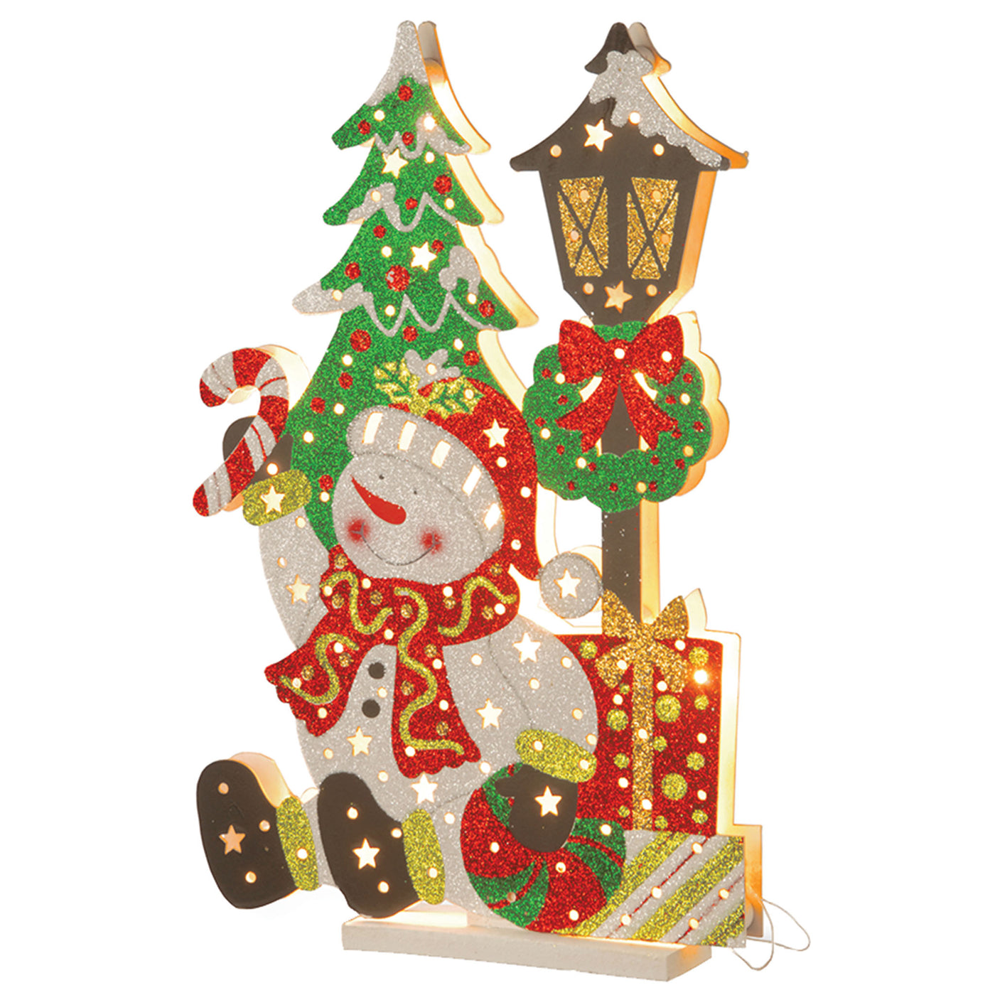 18 in. Snowman Lamp Post Decoration with Warm White Indoor Lights - National Tree Company